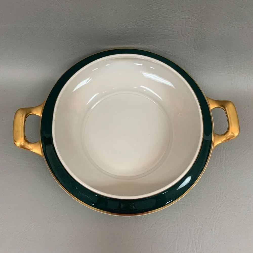 Royal Jackson Tureen Green Gold Band‎ White Handles without Lid